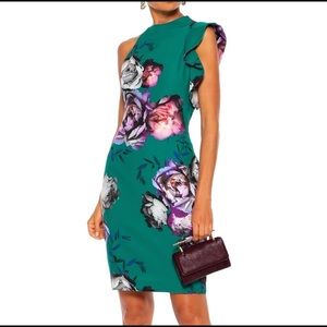 Black Halo Green Floral Mini Dress